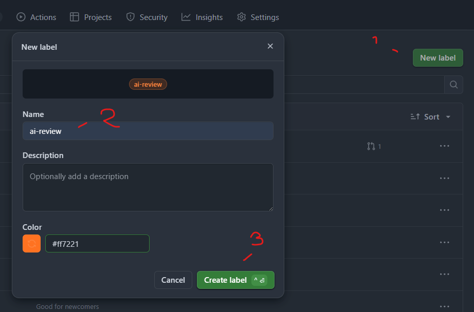 Criando a label "ai-review" no GitHub