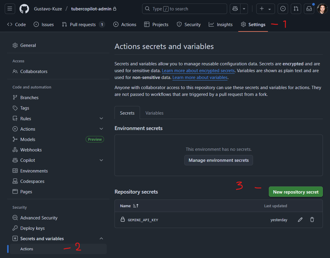 Criar secret no GitHub